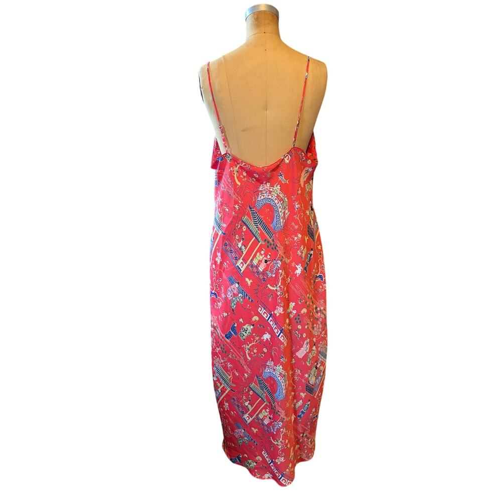 VTG Natori Spaghetti Strap Long Slip Dress/Nightgown Coral Geisha Pattern, XL - Picture 2 of 8